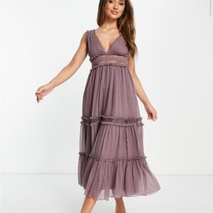 ✨NWOT✨ ASOS DESIGN lace insert midi dress with ruffle detail